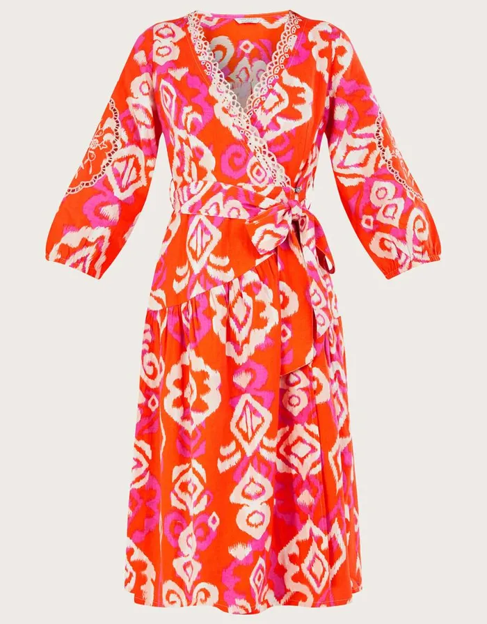 Monsoon Aspen Wrap Dress In Linen Blend Orange Women Linen Monsoon Aspen Wrap Dress In Linen Blend Orange Women Linen