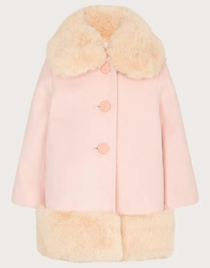 Monsoon Baby Fur Trim Coat Pink Children Coats and Jackets Monsoon Baby Fur Trim Coat Pink Children Coats and Jackets