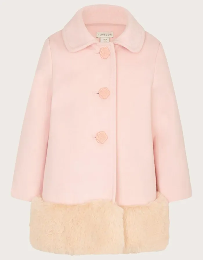 Monsoon Baby Fur Trim Coat Pink Children Coats and Jackets Monsoon Baby Fur Trim Coat Pink Children Coats and Jackets