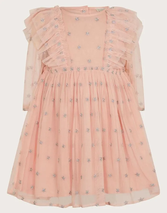 Monsoon Baby Sparkle Star Tulle Dress Pink Children Partywear