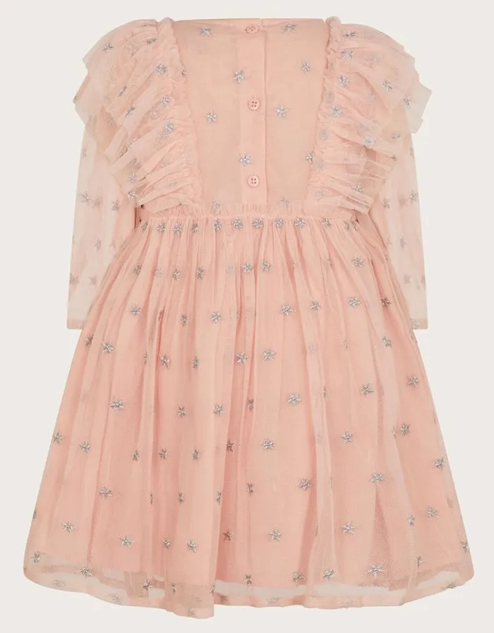 Monsoon Baby Sparkle Star Tulle Dress Pink Children Partywear