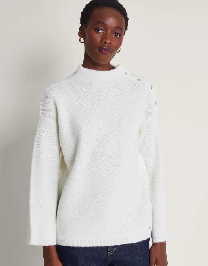 Monsoon Billie Button Jumper Ivory Women Knitwear