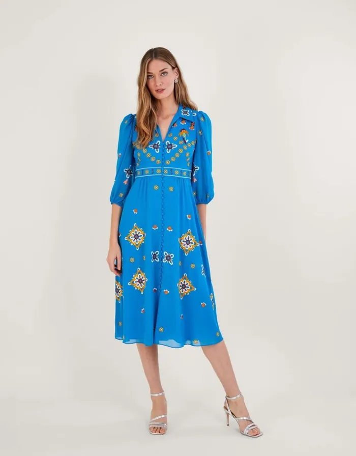 Monsoon Blair Embroidered Shirt Dress In Recycled Polyester Blue Women Occasionwear Monsoon Blair Embroidered Shirt Dress In Recycled Polyester Blue Women Occasionwear