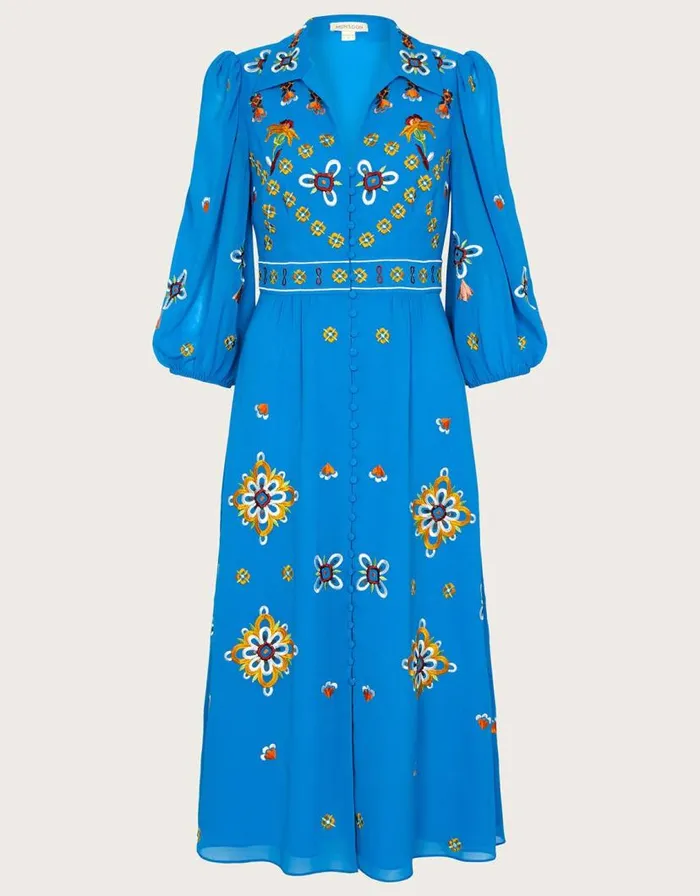 Monsoon Blair Embroidered Shirt Dress In Recycled Polyester Blue Women Occasionwear Monsoon Blair Embroidered Shirt Dress In Recycled Polyester Blue Women Occasionwear