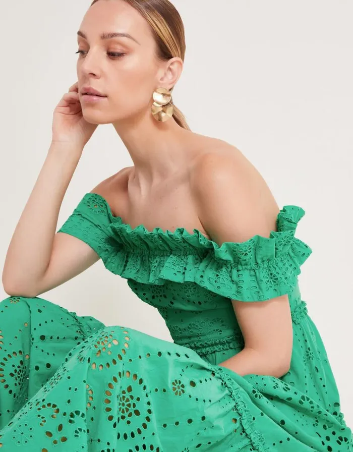 Monsoon Brynn Broderie Dress Green Women Occasionwear
