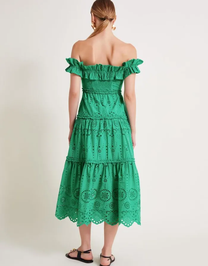 Monsoon Brynn Broderie Dress Green Women Occasionwear