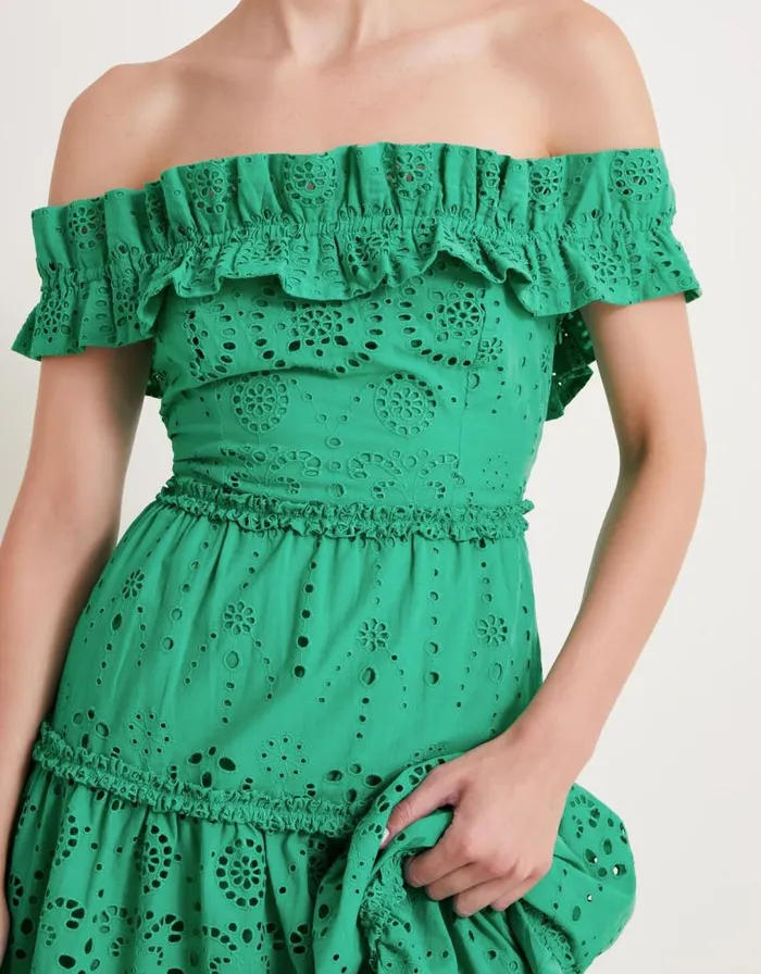 Monsoon Brynn Broderie Dress Green Women Occasionwear