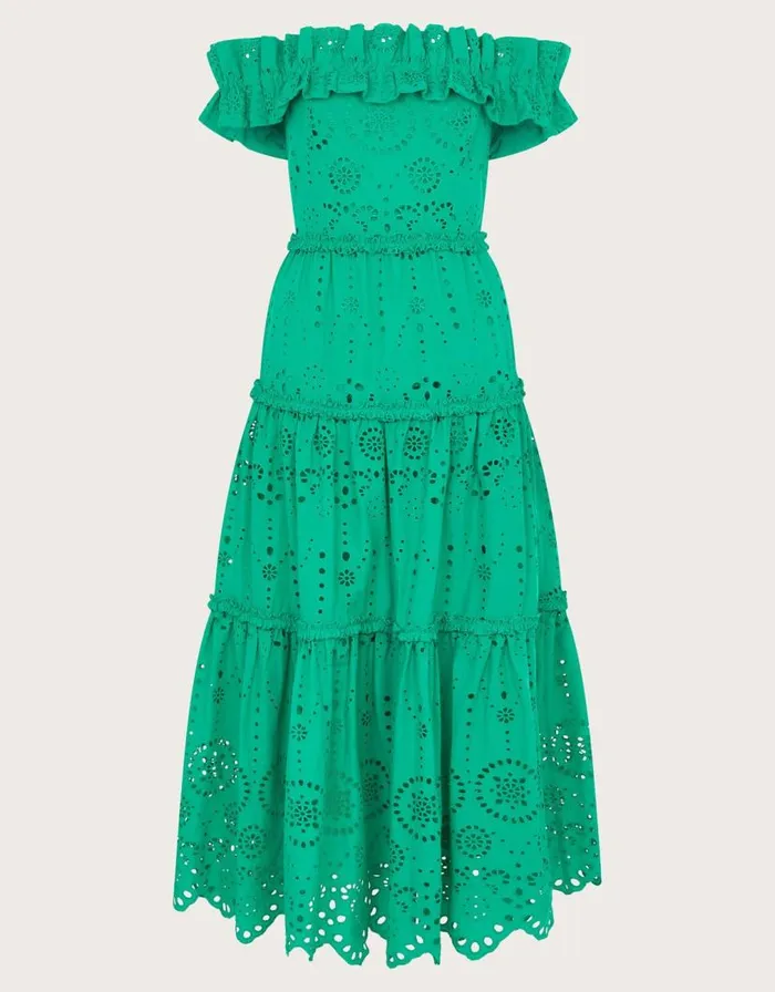 Monsoon Brynn Broderie Dress Green Women Occasionwear