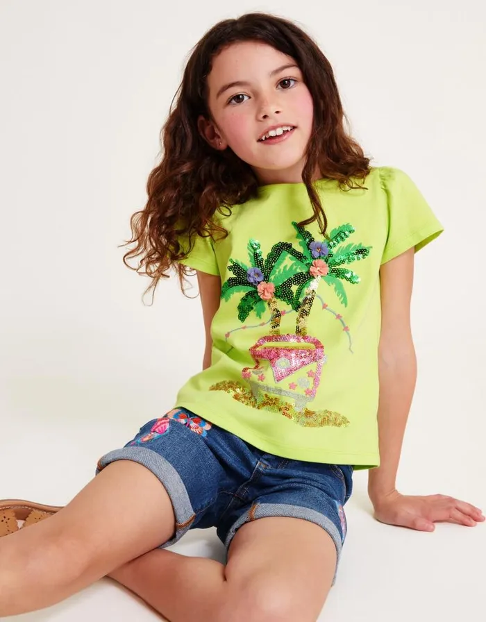 Monsoon Campervan Embellished TShirt Green Children Tops and Tshirts
