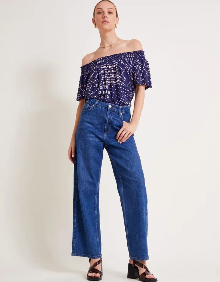 Monsoon Cindy Print Bardot Top Blue Women Tops and Blouses Monsoon Cindy Print Bardot Top Blue Women Tops and Blouses