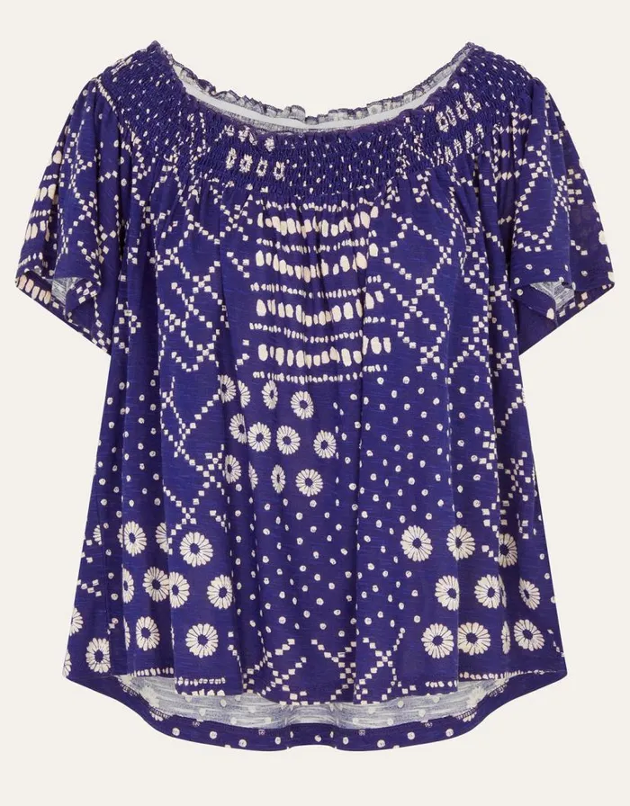 Monsoon Cindy Print Bardot Top Blue Women Tops and Blouses Monsoon Cindy Print Bardot Top Blue Women Tops and Blouses