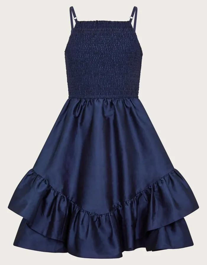 Monsoon Clariska Smocked Taffeta Prom Dress Blue Children Dresses