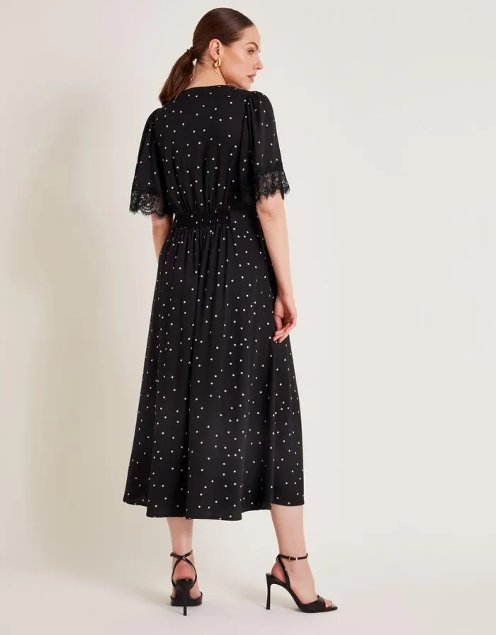 Monsoon Clea Spot Dress Black Women Day Dresses