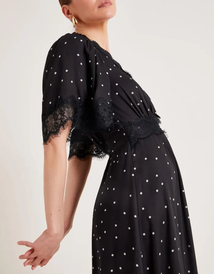 Monsoon Clea Spot Dress Black Women Day Dresses