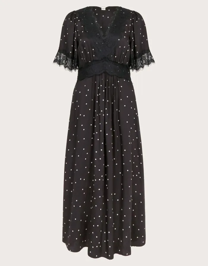 Monsoon Clea Spot Dress Black Women Day Dresses