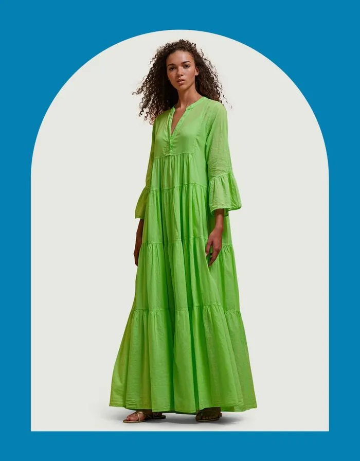Monsoon Devotion Twins Tiered Maxi Dress Green Women Summer Dresses