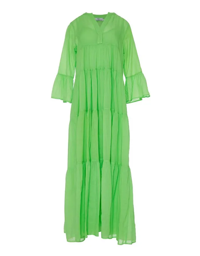 Monsoon Devotion Twins Tiered Maxi Dress Green Women Summer Dresses