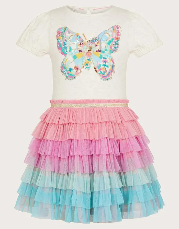 Monsoon Disco Butterfly Embellished Dress Multi Children Dresses