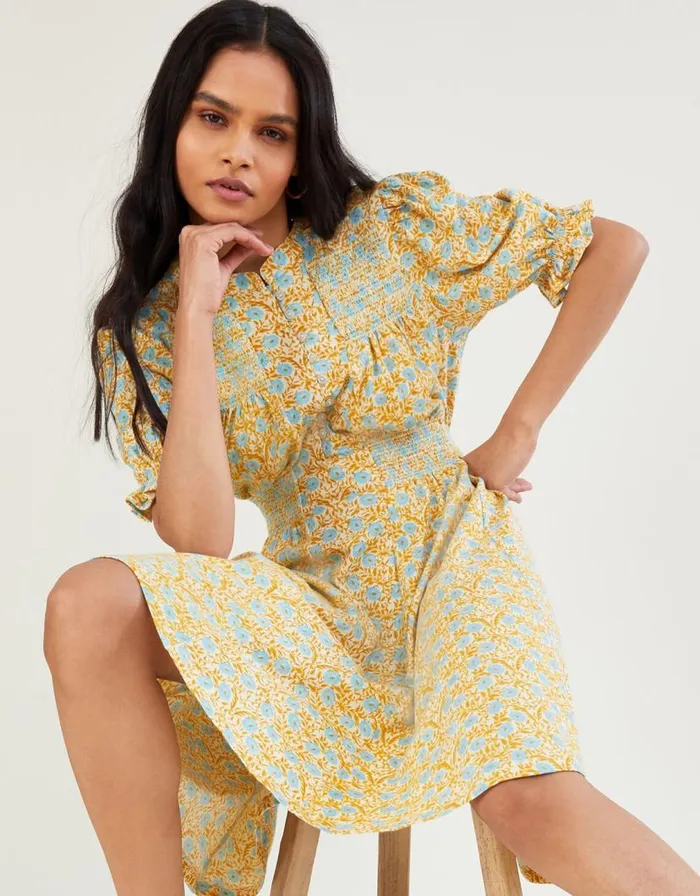 Monsoon Ditsy Floral Dress Yellow Women Casualwear