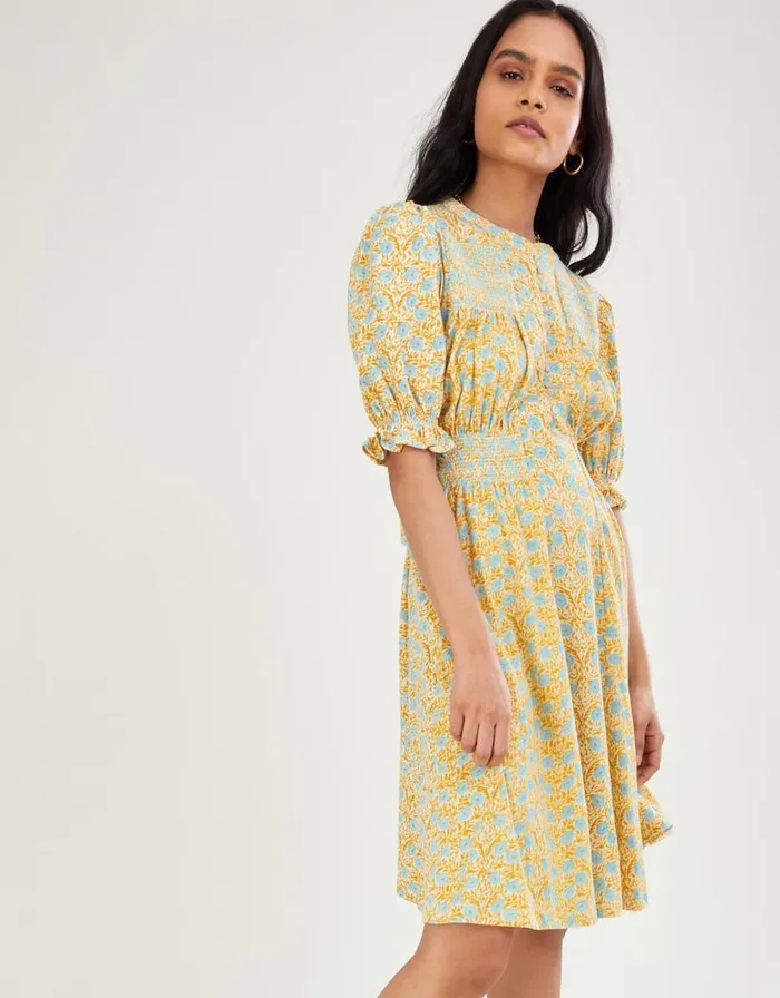 Monsoon Ditsy Floral Dress Yellow Women Casualwear Monsoon Ditsy Floral Dress Yellow Women Casualwear