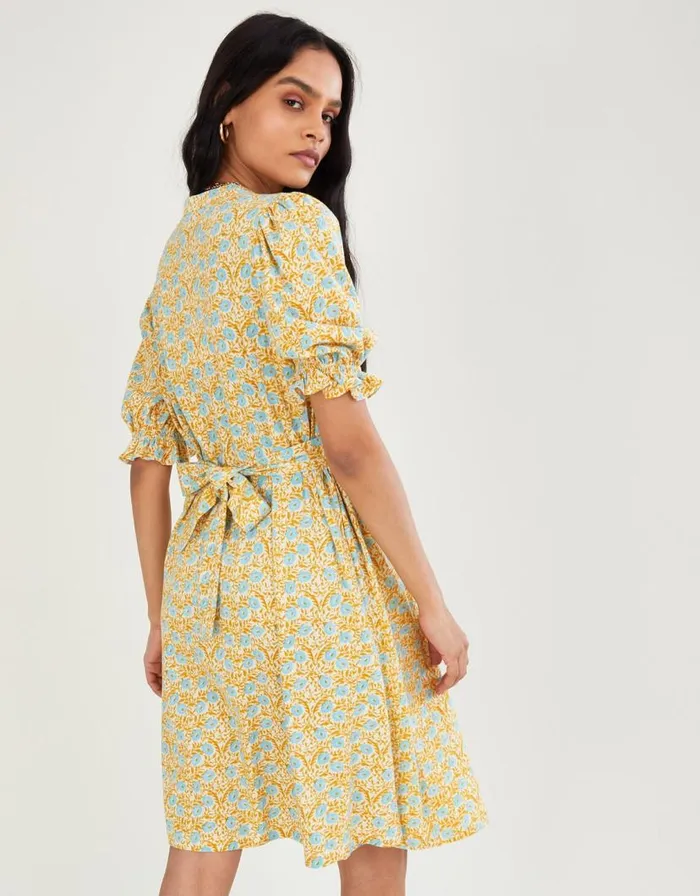 Monsoon Ditsy Floral Dress Yellow Women Casualwear Monsoon Ditsy Floral Dress Yellow Women Casualwear