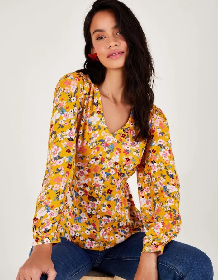 Monsoon Ditsy Floral Top Yellow Women Tops and Blouses