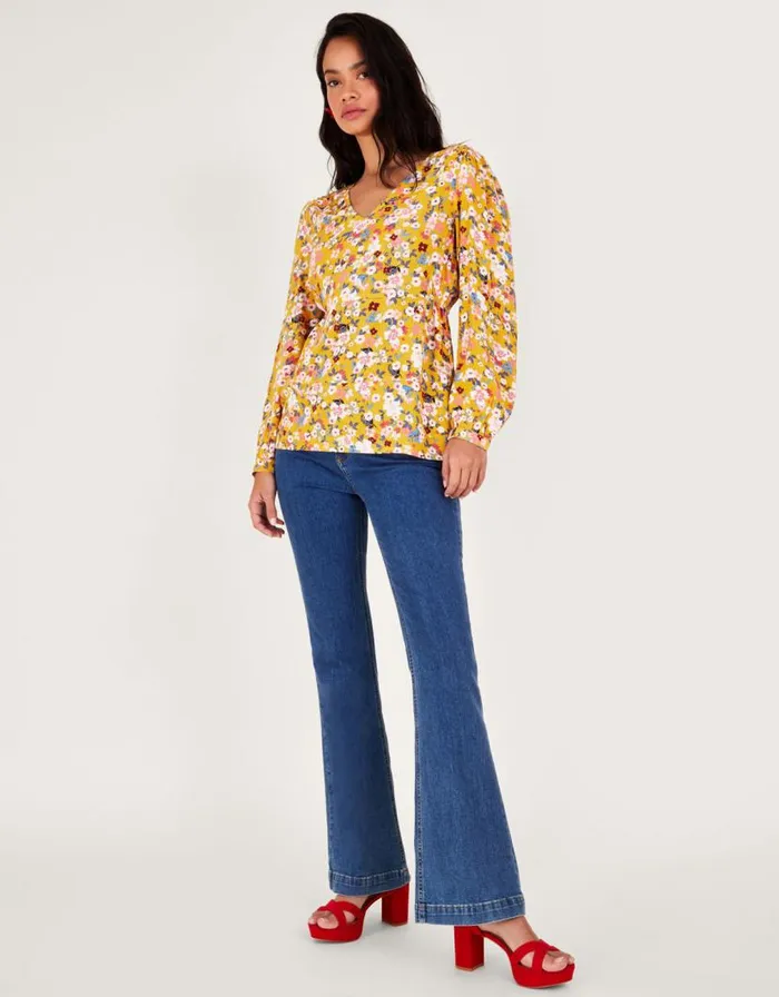 Monsoon Ditsy Floral Top Yellow Women Tops and Blouses