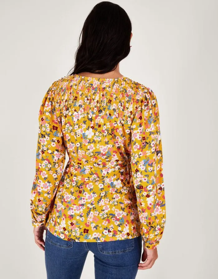 Monsoon Ditsy Floral Top Yellow Women Tops and Blouses