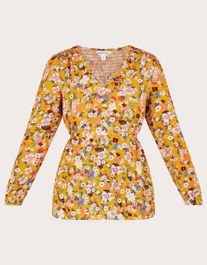 Monsoon Ditsy Floral Top Yellow Women Tops and Blouses