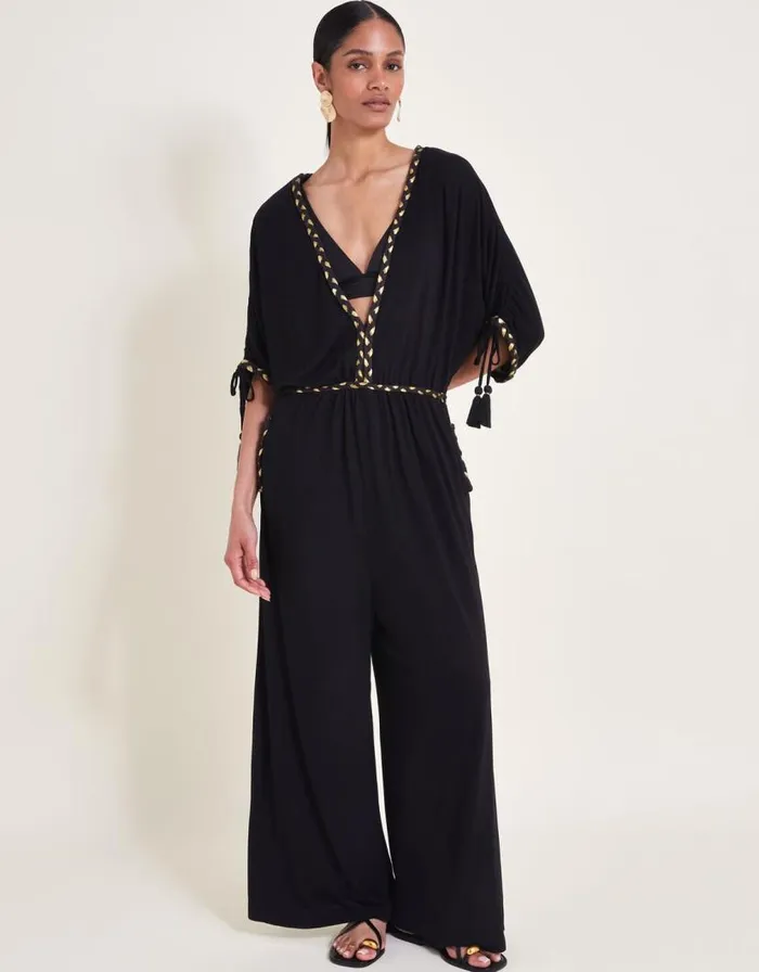 Monsoon Eden Jersey Jumpsuit Black Women Midi Dresses