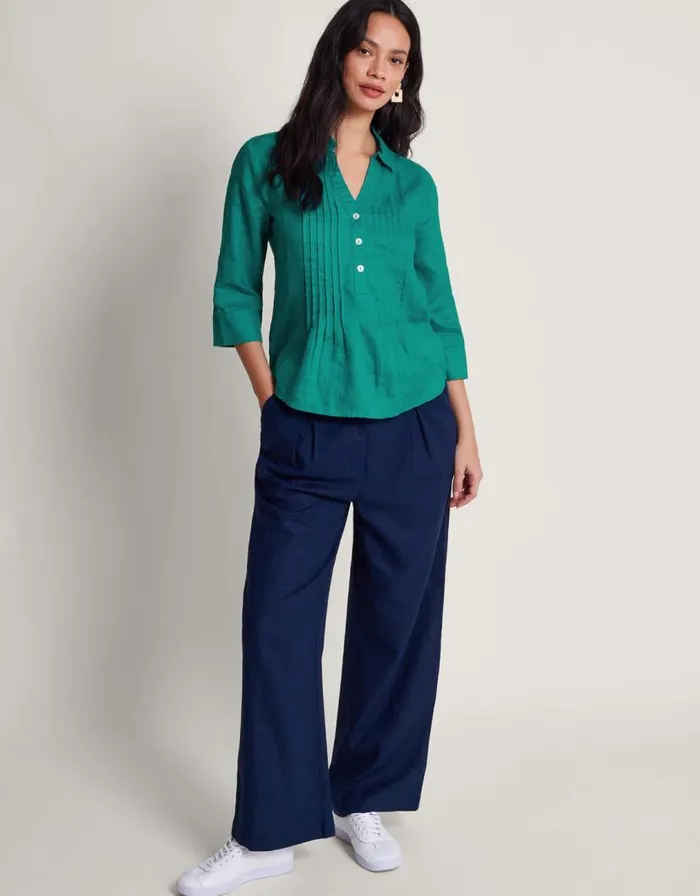 Monsoon Elsie Pintuck Linen Blouse Teal Women Tops and Blouses Monsoon Elsie Pintuck Linen Blouse Teal Women Tops and Blouses