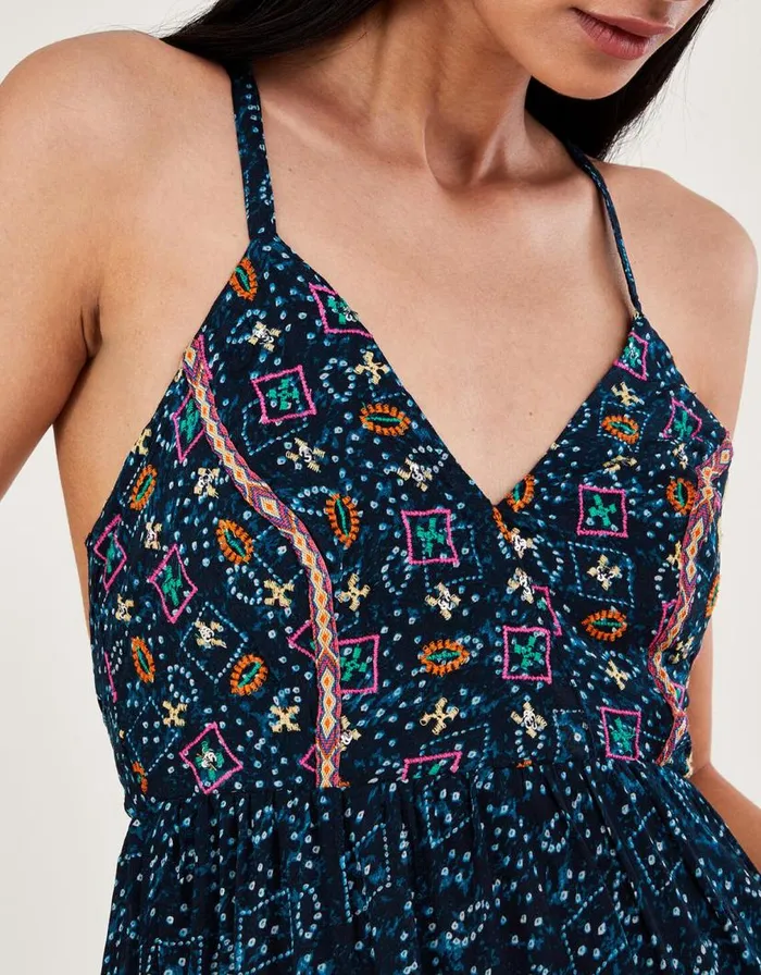 Monsoon Embellished Print Maxi Cami Dress In Sustainable Viscose Blue Women Beachwear and Swimwear Monsoon Embellished Print Maxi Cami Dress In Sustainable Viscose Blue Women Beachwear and Swimwear