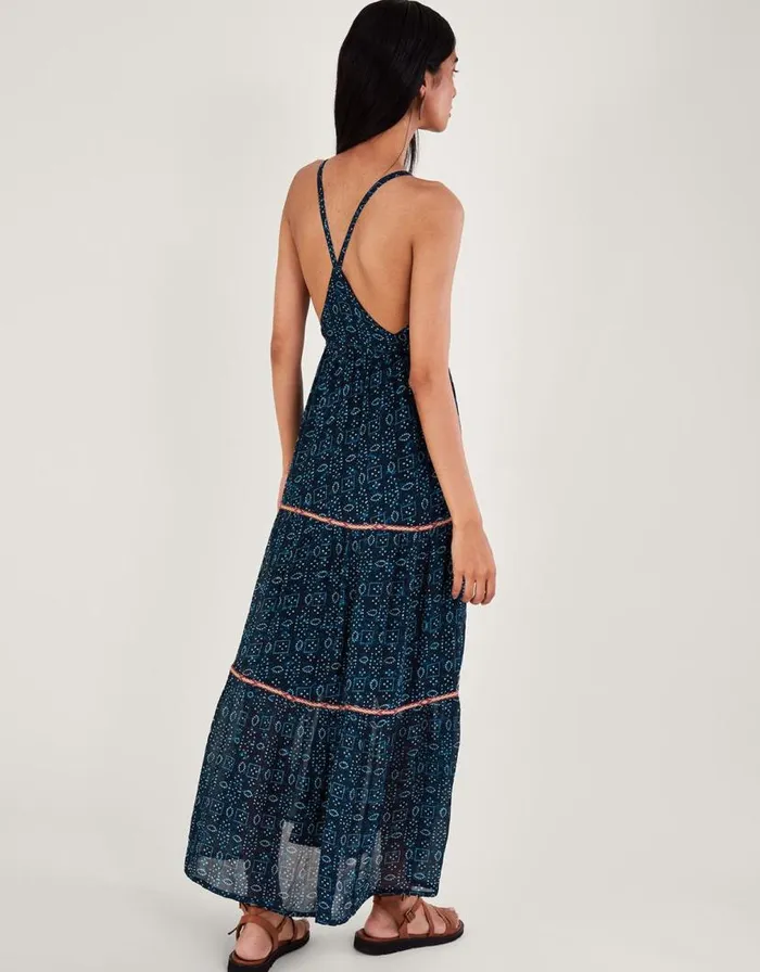 Monsoon Embellished Print Maxi Cami Dress In Sustainable Viscose Blue Women Beachwear and Swimwear Monsoon Embellished Print Maxi Cami Dress In Sustainable Viscose Blue Women Beachwear and Swimwear