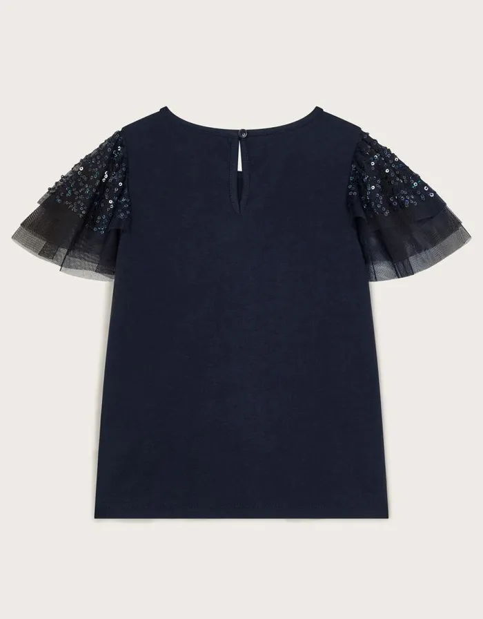 Monsoon Embellished Tulle Sleeve TShirt Black Children Tops and Tshirts Monsoon Embellished Tulle Sleeve TShirt Black Children Tops and Tshirts
