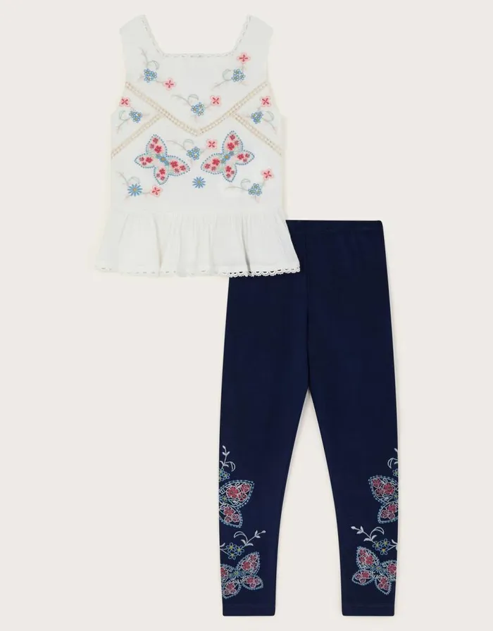 Monsoon Embroidered Butterfly Top And Leggings Set White Children Sets and Outfits Monsoon Embroidered Butterfly Top And Leggings Set White Children Sets and Outfits