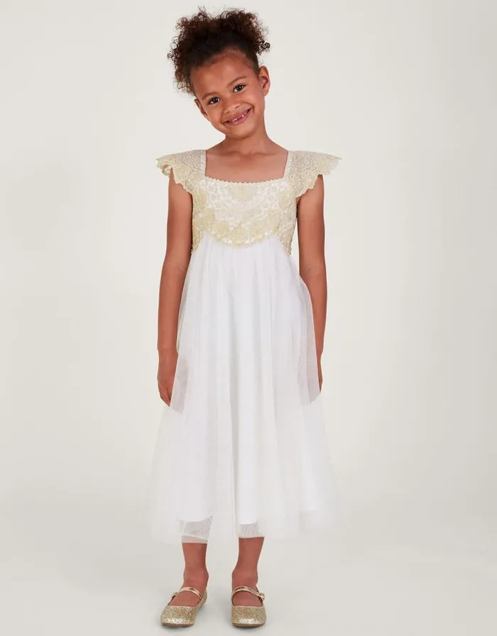 Monsoon Estella Dress Gold Children Dresses