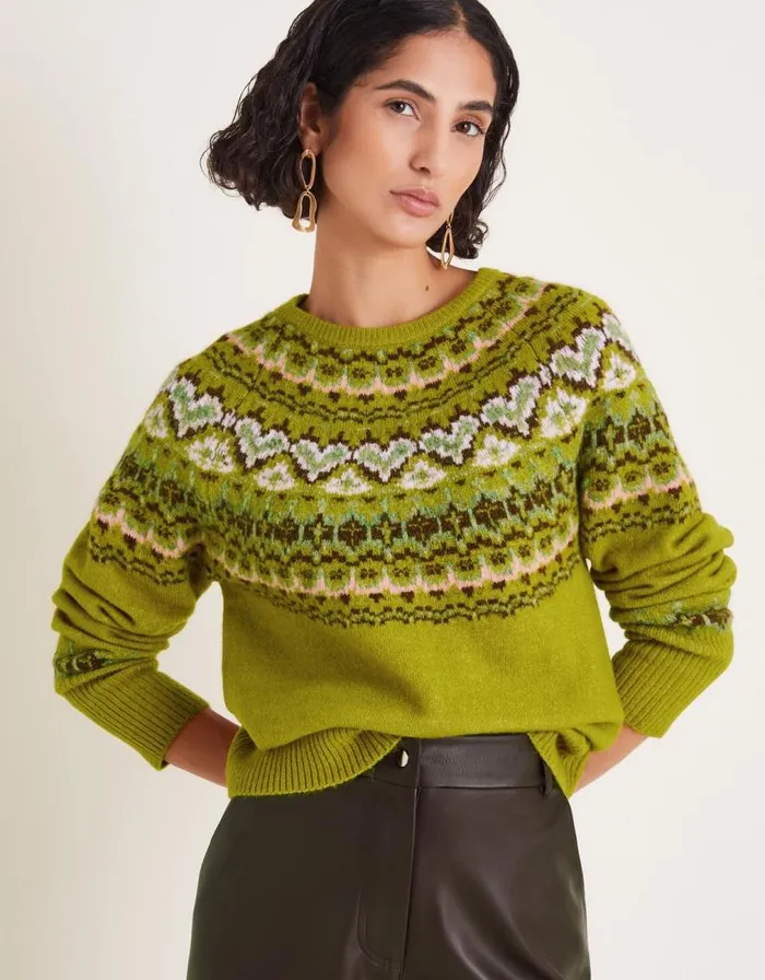 Monsoon Fern Fair Isle Jumper Green Women Knitwear