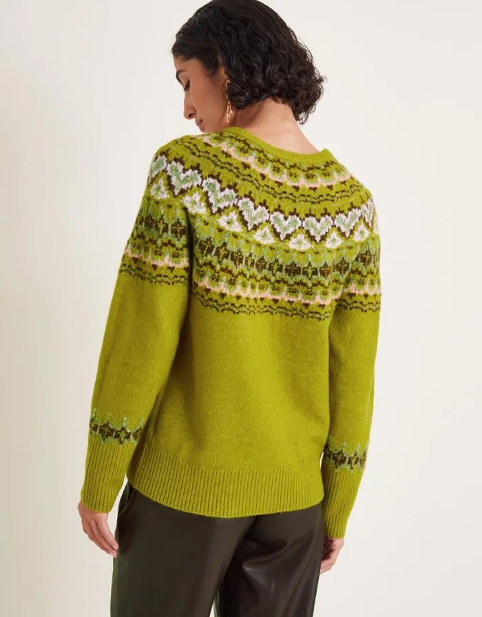 Monsoon Fern Fair Isle Jumper Green Women Knitwear Monsoon Fern Fair Isle Jumper Green Women Knitwear