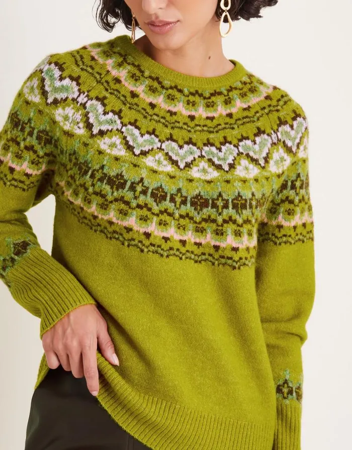 Monsoon Fern Fair Isle Jumper Green Women Knitwear Monsoon Fern Fair Isle Jumper Green Women Knitwear