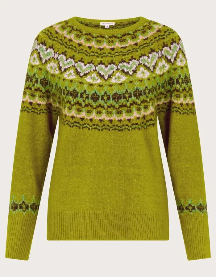 Monsoon Fern Fair Isle Jumper Green Women Knitwear Monsoon Fern Fair Isle Jumper Green Women Knitwear