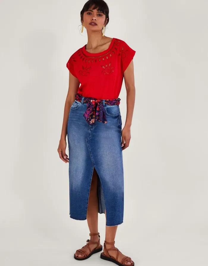 Monsoon Floral CutOut TShirt Red Women Tops and Blouses Monsoon Floral CutOut TShirt Red Women Tops and Blouses