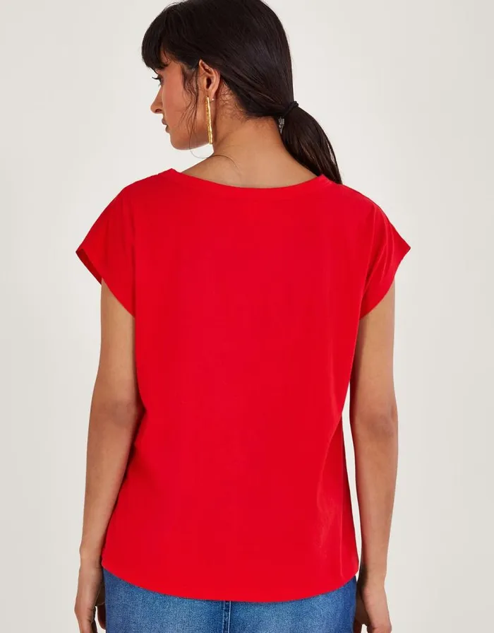Monsoon Floral CutOut TShirt Red Women Tops and Blouses Monsoon Floral CutOut TShirt Red Women Tops and Blouses