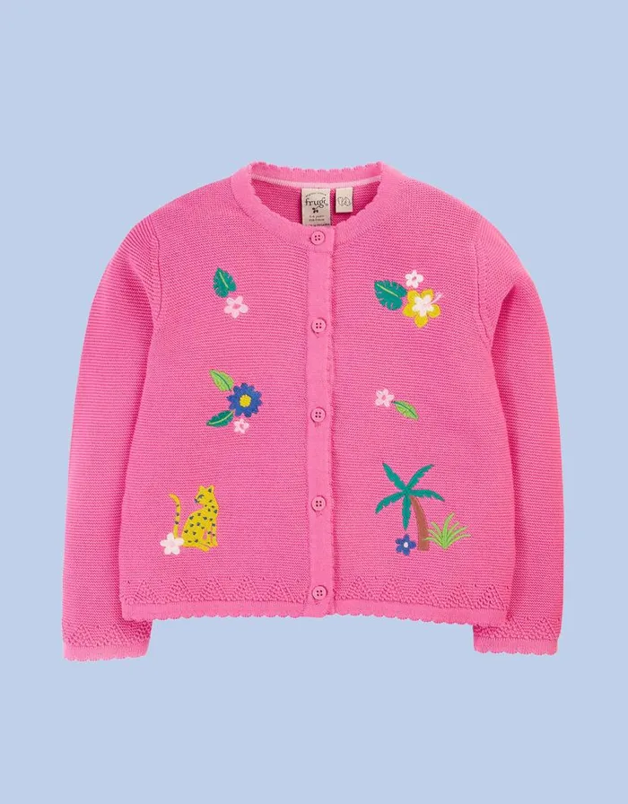 Monsoon Frugi Embroidered Cardigan Pink Children Knitwear and Cardigans
