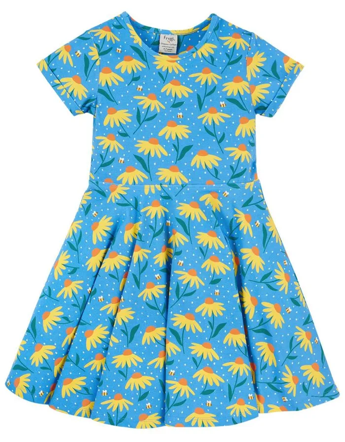 Monsoon Frugi Floral Skater Dress Blue Children Dresses