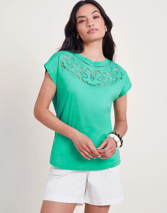 Monsoon Garcia Cutwork TShirt Green Women Tops and Blouses Monsoon Garcia Cutwork TShirt Green Women Tops and Blouses
