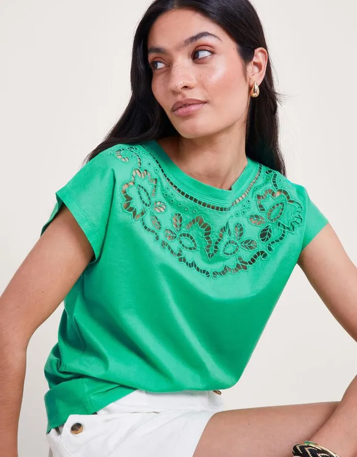Monsoon Garcia Cutwork TShirt Green Women Tops and Blouses Monsoon Garcia Cutwork TShirt Green Women Tops and Blouses