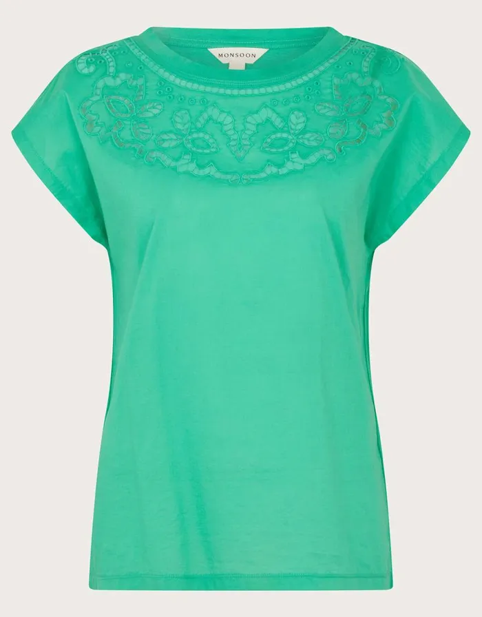 Monsoon Garcia Cutwork TShirt Green Women Tops and Blouses Monsoon Garcia Cutwork TShirt Green Women Tops and Blouses