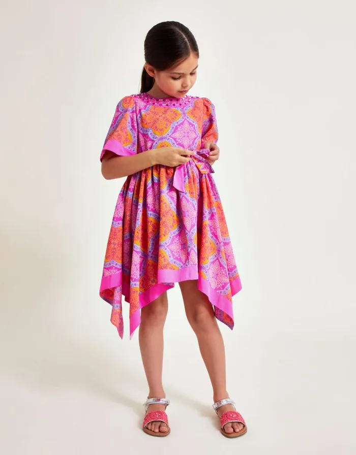 Monsoon Hanky Hem Kimono Dress Pink Children Dresses
