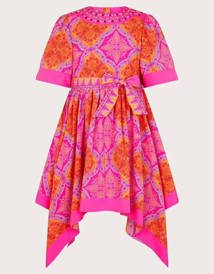Monsoon Hanky Hem Kimono Dress Pink Children Dresses