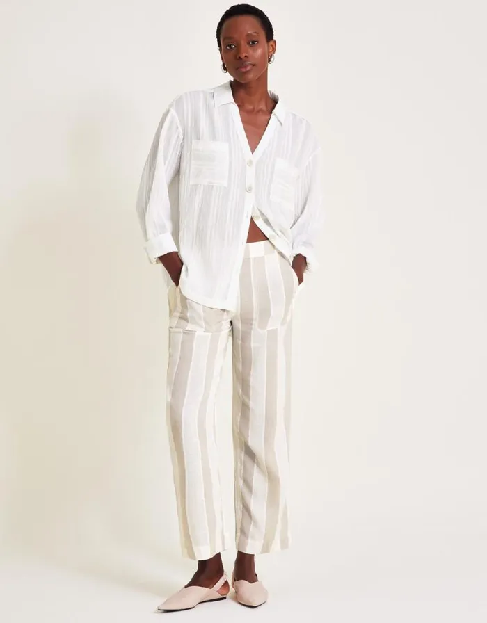 Monsoon Harley Stripe Linen Blend Trousers Natural Women Trousers and Jeans Monsoon Harley Stripe Linen Blend Trousers Natural Women Trousers and Jeans